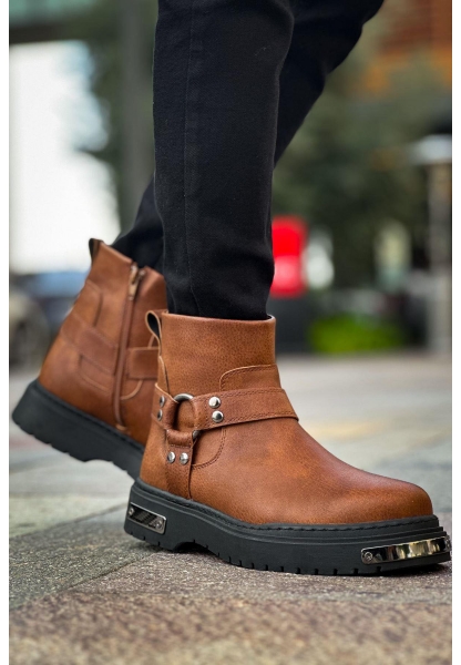 MirgeShoes Taba Fermuarlı Erkek Chelsea Bot Kalın SYH Taban MRG01062545