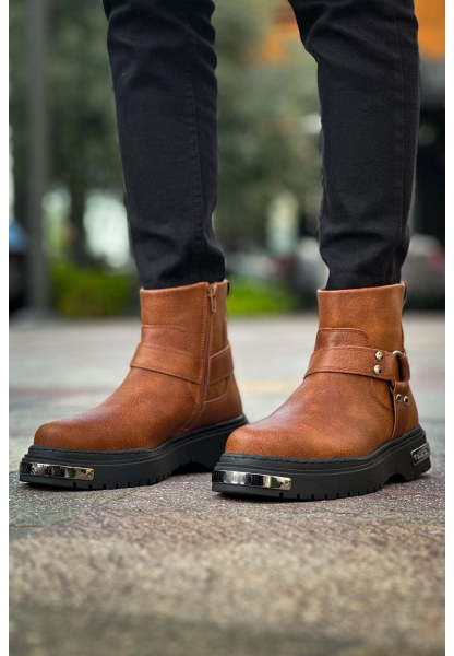 MirgeShoes Taba Fermuarlı Erkek Chelsea Bot Kalın SYH Taban MRG01062545