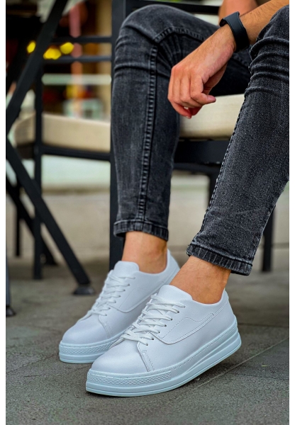 MirgeShoes Beyaz Bağcıklı Erkek Günlük Casual Ayakkabı Kalın BYZ Taban MRG01064719