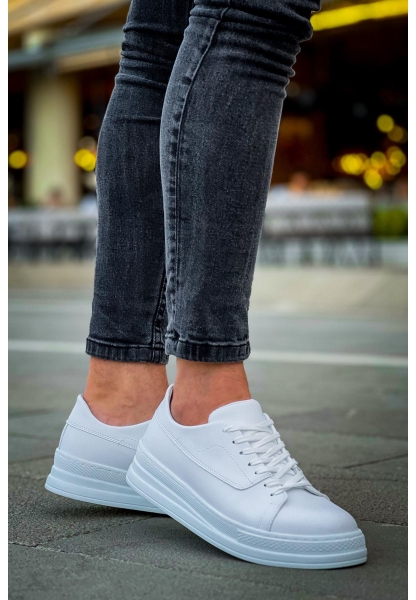 MirgeShoes Beyaz Bağcıklı Erkek Günlük Casual Ayakkabı Kalın BYZ Taban MRG01064719