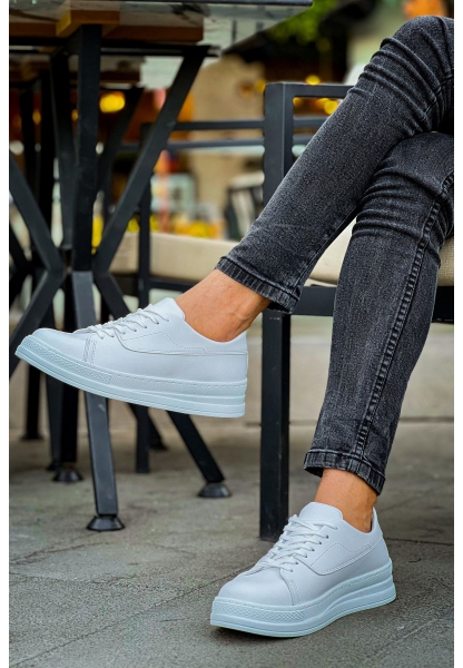 MirgeShoes Beyaz Bağcıklı Erkek Günlük Casual Ayakkabı Kalın BYZ Taban MRG01064719