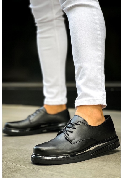 MirgeShoes Siyah Bağcıklı Erkek Klasik Ayakkabı Kalın SYH Taban MRG01064721