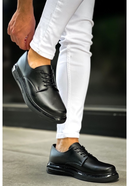 MirgeShoes Siyah Bağcıklı Erkek Klasik Ayakkabı Kalın SYH Taban MRG01064721