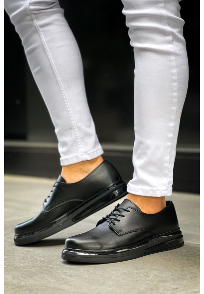 MirgeShoes Siyah Bağcıklı Erkek Klasik Ayakkabı Kalın SYH Taban MRG01064721