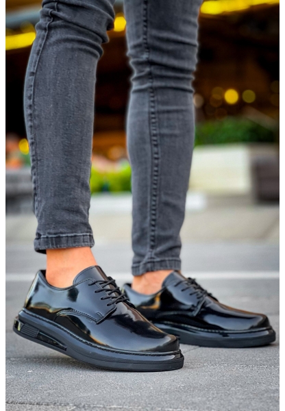 MirgeShoes Parlak Siyah Bağcıklı Erkek Klasik Ayakkabı Kalın SYH Taban MRG01064721