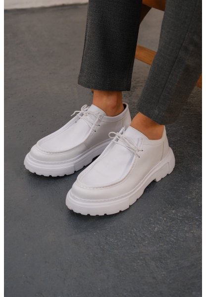MirgeShoes Beyaz Bağcıklı Erkek Klasik Model Ayakkabı Kalın BYZ Taban MRG01064722