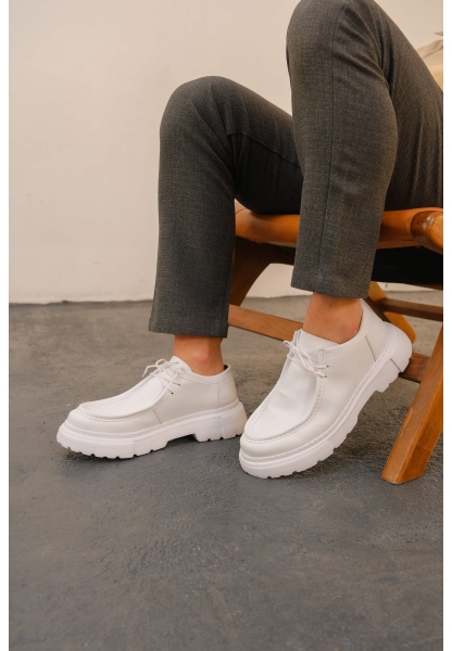 MirgeShoes Beyaz Bağcıklı Erkek Klasik Model Ayakkabı Kalın BYZ Taban MRG01064722