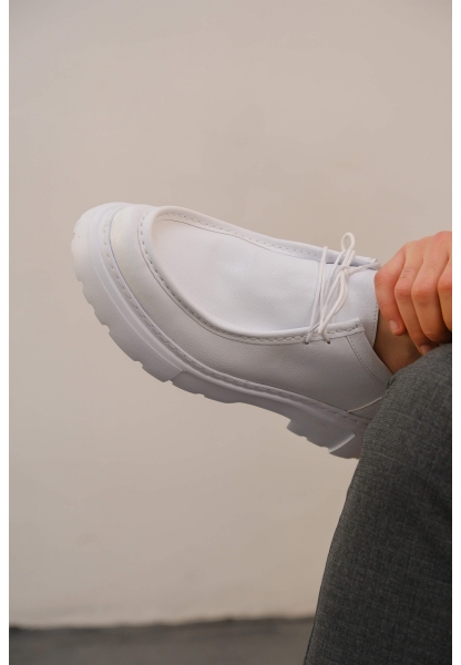 MirgeShoes Beyaz Bağcıklı Erkek Klasik Model Ayakkabı Kalın BYZ Taban MRG01064722