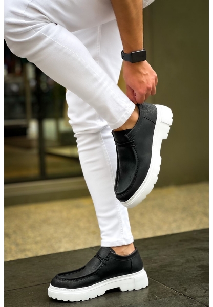 MirgeShoes Siyah Bağcıklı Erkek Klasik Model Ayakkabı Kalın BYZ Taban MRG01064722