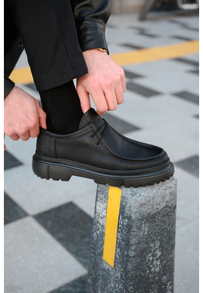 MirgeShoes Siyah Bağcıklı Erkek Klasik Model Ayakkabı Kalın SYH Taban MRG01064722