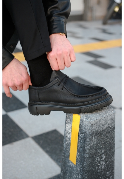 MirgeShoes Siyah Bağcıklı Erkek Klasik Model Ayakkabı Kalın SYH Taban MRG01064722