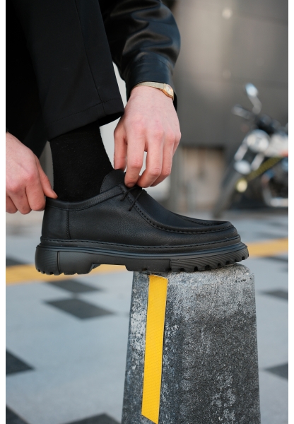 MirgeShoes Siyah Bağcıklı Erkek Klasik Model Ayakkabı Kalın SYH Taban MRG01064722