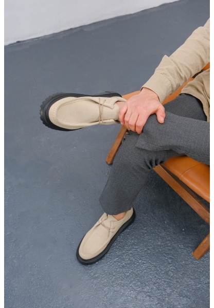 MirgeShoes Bej Bağcıklı Erkek Klasik Model Ayakkabı Kalın SYH Taban MRG01064722