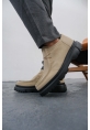 MirgeShoes Bej Bağcıklı Erkek Klasik Model Ayakkabı Kalın SYH Taban MRG01064722