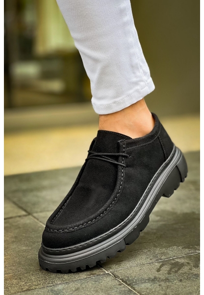 MirgeShoes Mat Siyah Bağcıklı Erkek Klasik Model Ayakkabı Kalın SYH Taban MRG01064722