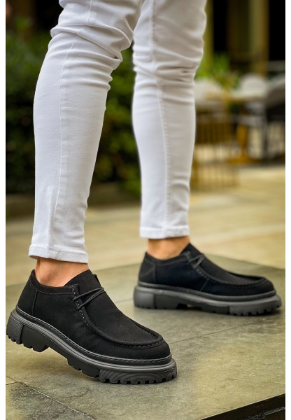 MirgeShoes Mat Siyah Bağcıklı Erkek Klasik Model Ayakkabı Kalın SYH Taban MRG01064722
