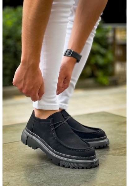 MirgeShoes Mat Siyah Bağcıklı Erkek Klasik Model Ayakkabı Kalın SYH Taban MRG01064722