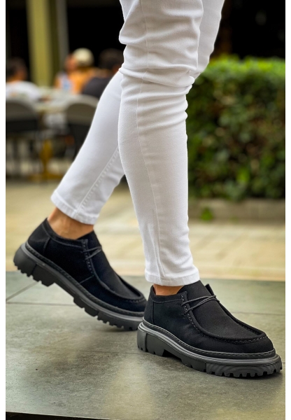 MirgeShoes Mat Siyah Bağcıklı Erkek Klasik Model Ayakkabı Kalın SYH Taban MRG01064722