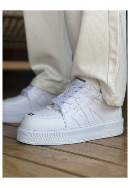 MirgeShoes Beyaz Bağcıklı Erkek Star Spor Ayakkabı Kalın BYZ Taban MRG01064725
