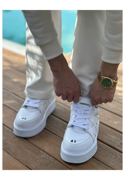 MirgeShoes Beyaz Bağcıklı Erkek Star Spor Ayakkabı Kalın BYZ Taban MRG01064725