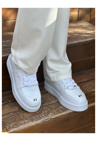 MirgeShoes Beyaz Bağcıklı Erkek Star Spor Ayakkabı Kalın BYZ Taban MRG01064725