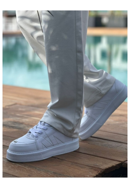 MirgeShoes Beyaz Bağcıklı Erkek Star Spor Ayakkabı Kalın BYZ Taban MRG01064725