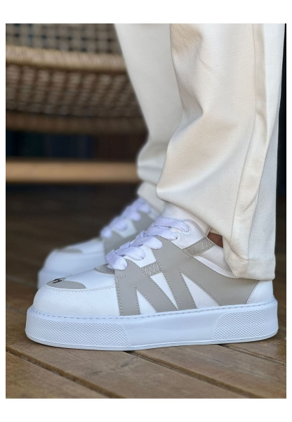 MirgeShoes Beyaz-Gri Bağcıklı Erkek Star Spor Ayakkabı Kalın BYZ Taban MRG01064725