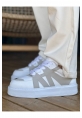 MirgeShoes Beyaz-Gri Bağcıklı Erkek Star Spor Ayakkabı Kalın BYZ Taban MRG01064725