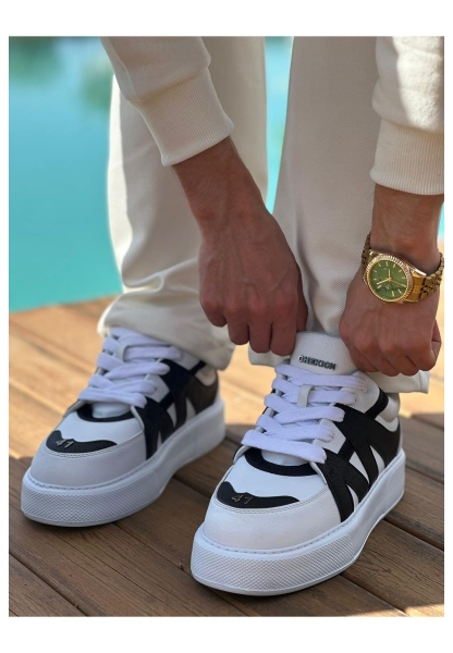 MirgeShoes Beyaz-Siyah Bağcıklı Erkek Star Spor Ayakkabı Kalın BYZ Taban MRG01064725