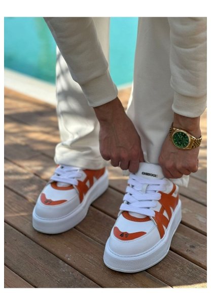 MirgeShoes Beyaz-Turuncu Bağcıklı Erkek Star Spor Ayakkabı Kalın BYZ Taban MRG01064725