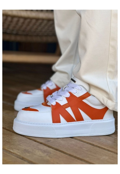 MirgeShoes Beyaz-Turuncu Bağcıklı Erkek Star Spor Ayakkabı Kalın BYZ Taban MRG01064725