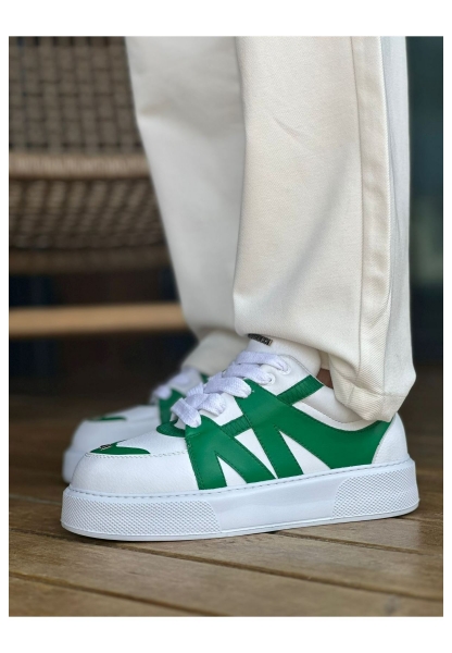 MirgeShoes Beyaz-Yeşil Bağcıklı Erkek Star Spor Ayakkabı Kalın BYZ Taban MRG01064725