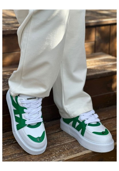 MirgeShoes Beyaz-Yeşil Bağcıklı Erkek Star Spor Ayakkabı Kalın BYZ Taban MRG01064725
