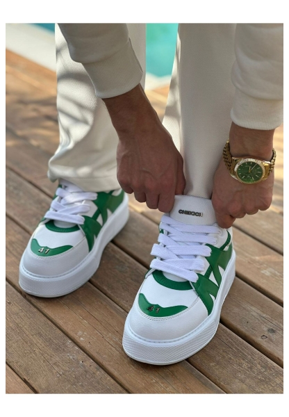 MirgeShoes Beyaz-Yeşil Bağcıklı Erkek Star Spor Ayakkabı Kalın BYZ Taban MRG01064725