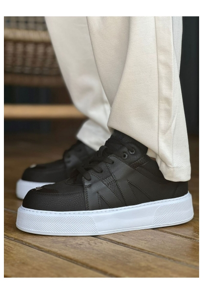 MirgeShoes Siyah Bağcıklı Erkek Star Spor Ayakkabı Kalın BYZ Taban MRG01064725