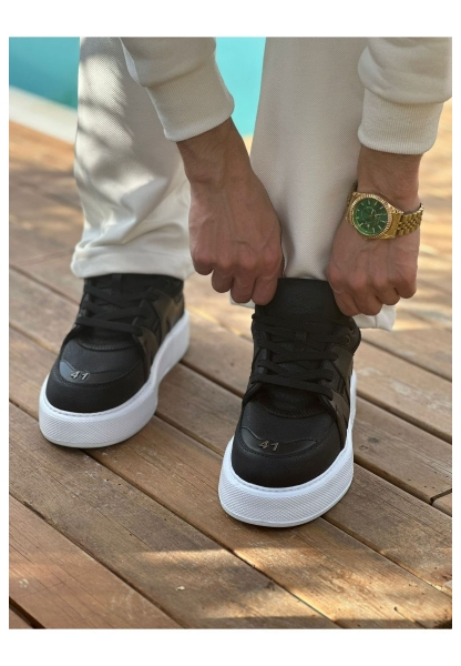 MirgeShoes Siyah Bağcıklı Erkek Star Spor Ayakkabı Kalın BYZ Taban MRG01064725