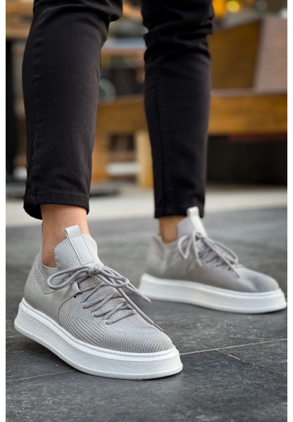 MirgeShoes Antrasit Bağcıklı Erkek Tarz Spor Ayakkabı Günlük Rahat Kalın BYZ Taban MRG01064726