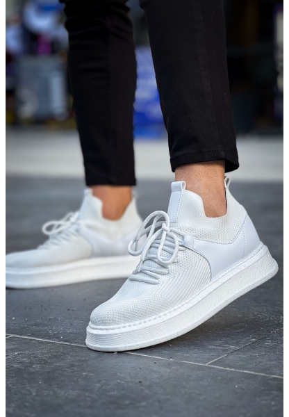 MirgeShoes Beyaz Bağcıklı Erkek Tarz Spor Ayakkabı Günlük Rahat Kalın BYZ Taban MRG01064726