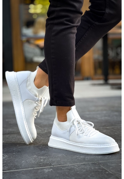 MirgeShoes Beyaz Bağcıklı Erkek Tarz Spor Ayakkabı Günlük Rahat Kalın BYZ Taban MRG01064726
