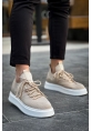 MirgeShoes Krem Bağcıklı Erkek Tarz Spor Ayakkabı Günlük Rahat Kalın BYZ Taban MRG01064726