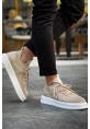 MirgeShoes Krem Bağcıklı Erkek Tarz Spor Ayakkabı Günlük Rahat Kalın BYZ Taban MRG01064726