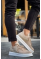 MirgeShoes Krem Bağcıklı Erkek Tarz Spor Ayakkabı Günlük Rahat Kalın BYZ Taban MRG01064726