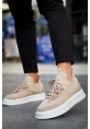 MirgeShoes Krem Bağcıklı Erkek Tarz Spor Ayakkabı Günlük Rahat Kalın BYZ Taban MRG01064726