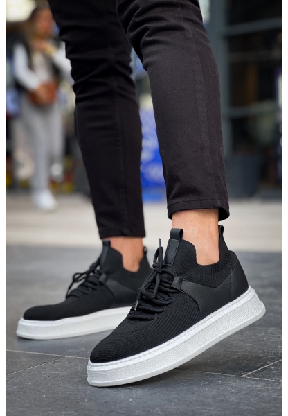MirgeShoes Siyah Bağcıklı Erkek Tarz Spor Ayakkabı Günlük Rahat Kalın BYZ Taban MRG01064726