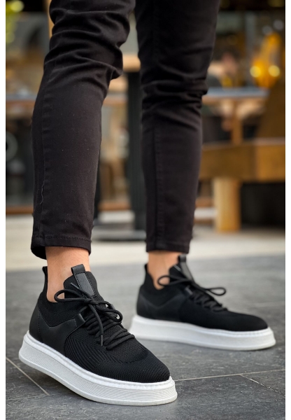 MirgeShoes Siyah Bağcıklı Erkek Tarz Spor Ayakkabı Günlük Rahat Kalın BYZ Taban MRG01064726