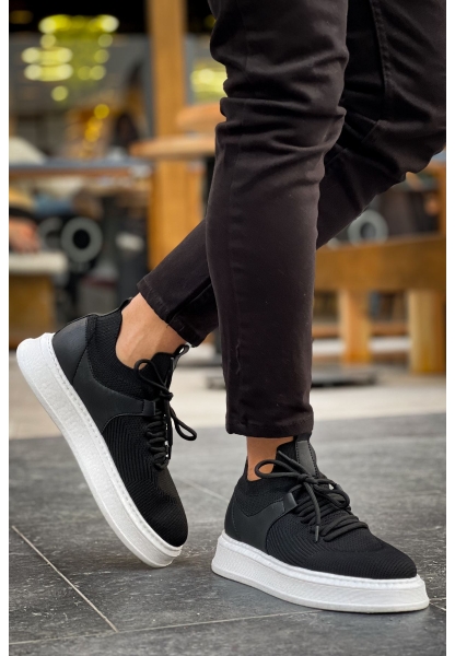 MirgeShoes Siyah Bağcıklı Erkek Tarz Spor Ayakkabı Günlük Rahat Kalın BYZ Taban MRG01064726