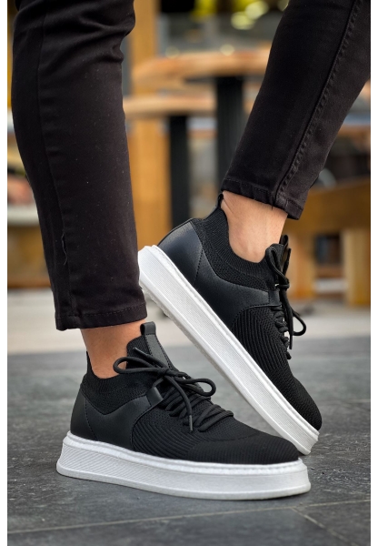 MirgeShoes Siyah Bağcıklı Erkek Tarz Spor Ayakkabı Günlük Rahat Kalın BYZ Taban MRG01064726