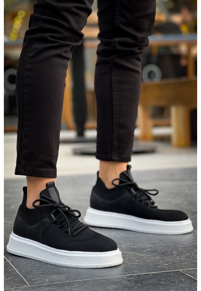 MirgeShoes Siyah Bağcıklı Erkek Tarz Spor Ayakkabı Günlük Rahat Kalın BYZ Taban MRG01064726