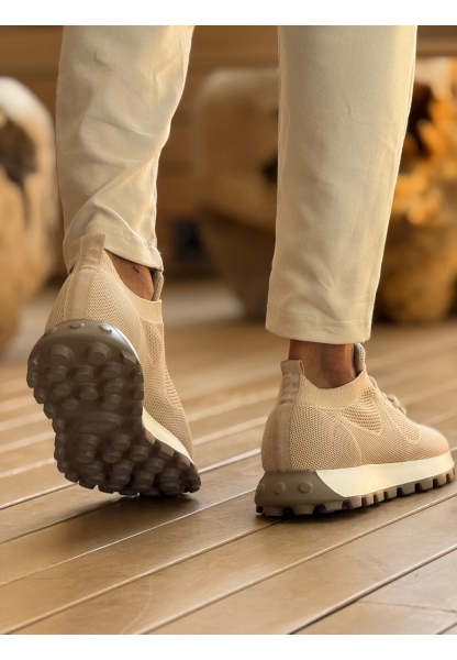 MirgeShoes Bej Bağcıklı Erkek Spor Ayakkabı Triko Kalın BYZ Taban MRG01064727