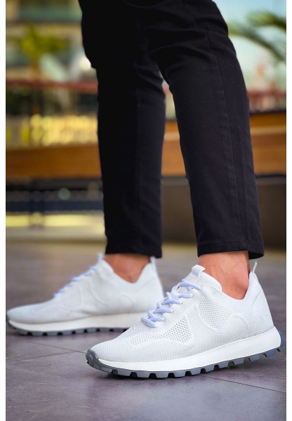 MirgeShoes Beyaz Bağcıklı Erkek Spor Ayakkabı Triko Kalın BYZ Taban MRG01064727